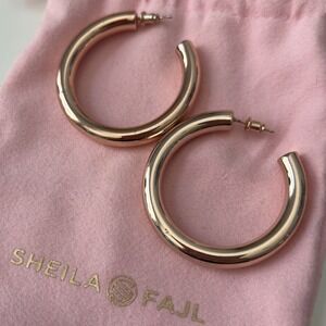 Sheila Fajl Chunky Large Thick Chantal Shiny Rose Gold Plated Hoop Earrings RARE